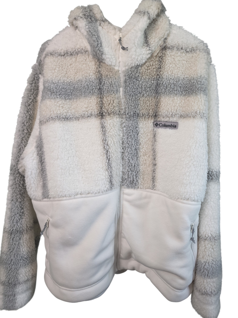 Columbia Sherpa Zip-Up Hoodie in Cream and Gray NWOT